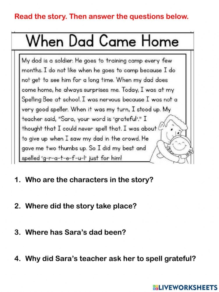 Third grade worksheet focused on recognizing characters and their spoken words