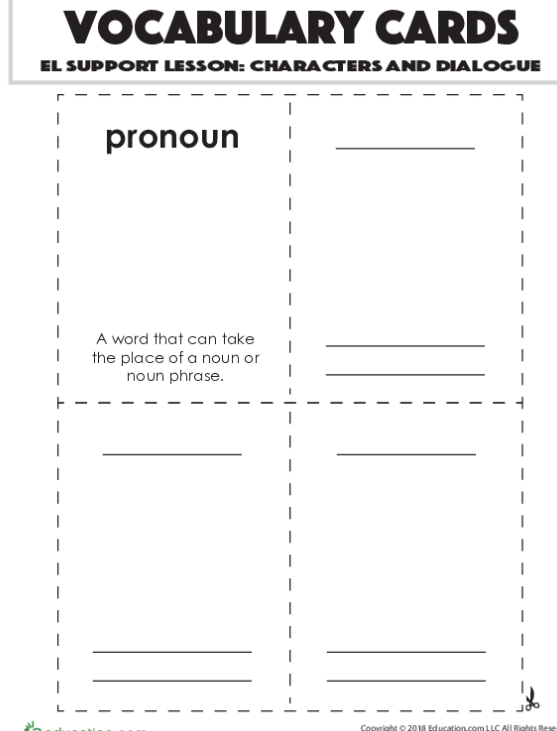 Third grade worksheet focused on recognizing characters and their spoken lines
