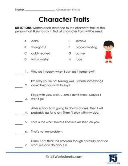 Third grade worksheet focused on recognizing characters and their spoken words in a story