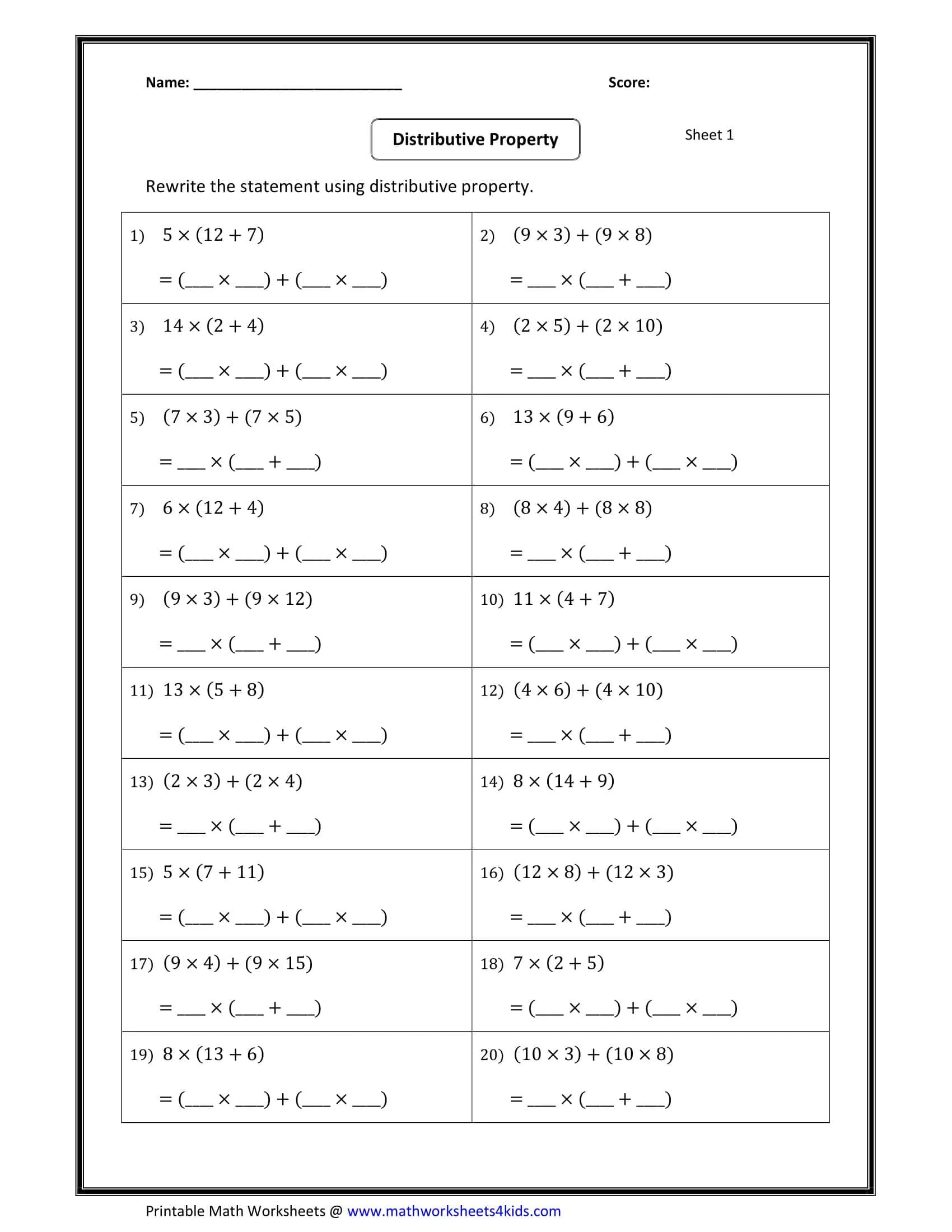 Distributive Property Word Problems Worksheet for Third Grade Students working on distributive property word problems for multiplication