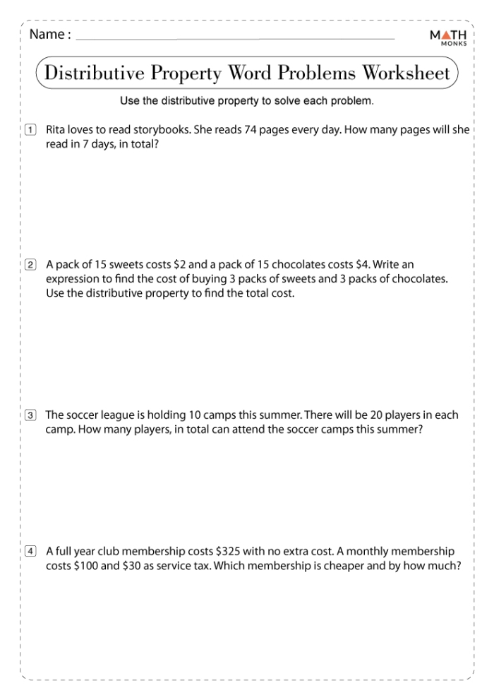 Engaging resource to enhance multiplication skills through problem-solving Worksheet featuring distributive property word problems for third graders