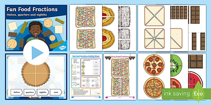 Eating Fractions worksheet to enhance kids' understanding of fractions Worksheet featuring fraction word problems related to food for third graders