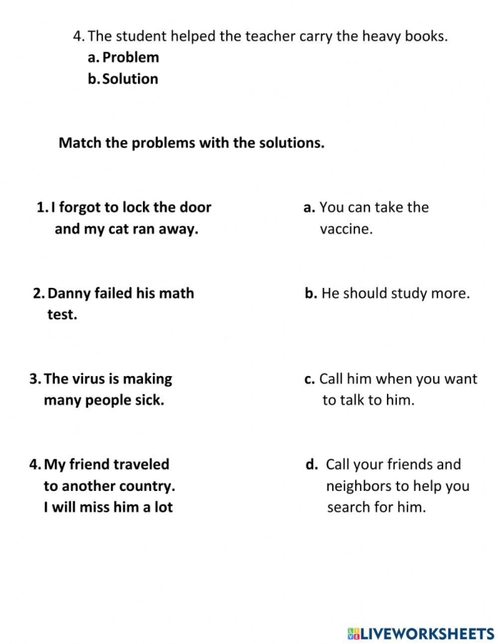 Worksheet 18 for practicing problem explanation in third grade reading passages Third grade worksheet focused on explaining the problem in a story with past tense verbs