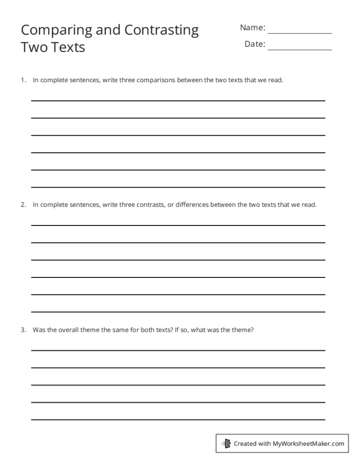 Worksheet for comparing and contrasting settings in fiction texts for third graders Third grade students working on comparing settings in two fiction stories