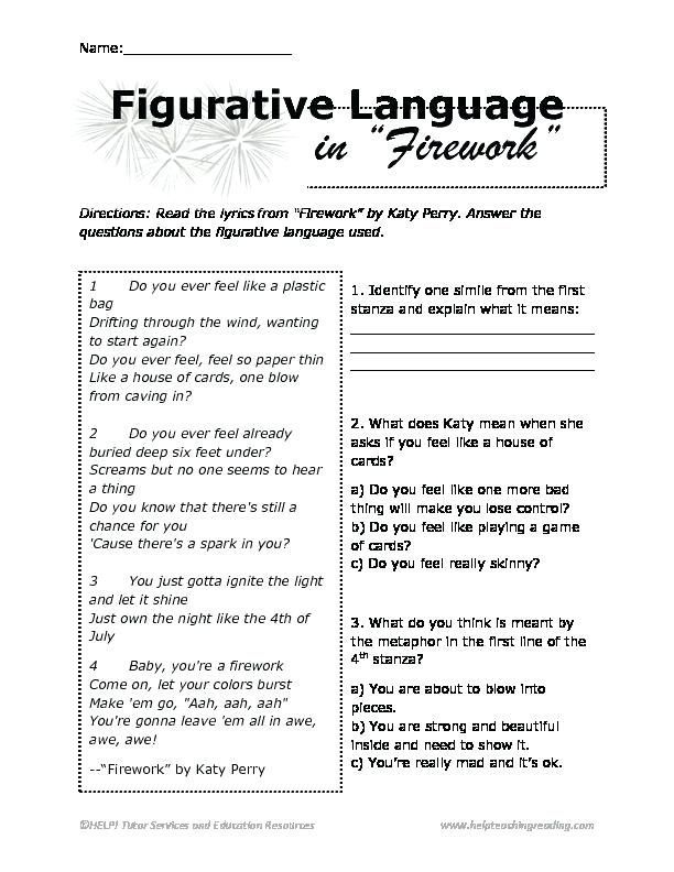Figurative Language 3 worksheet exercise for third graders focusing on metaphor comprehension 24 Third grade students working on Making Sense of Figurative Language 3 worksheet with metaphors