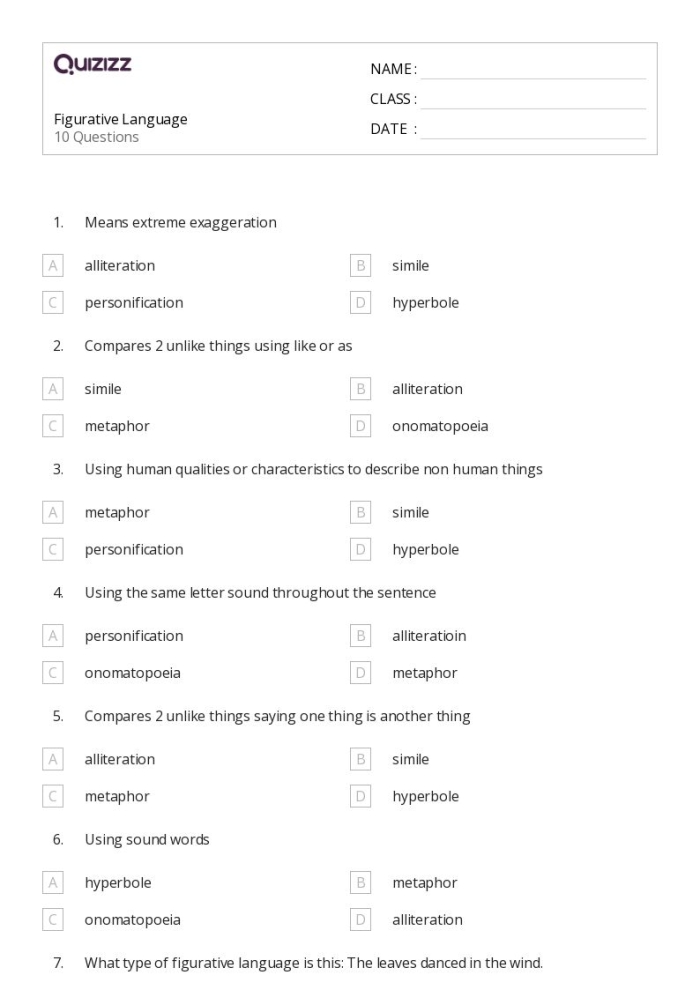 Figurative Language worksheet 21 helping third graders infer meanings of metaphors Third grade students working on Making Sense of Figurative Language 3 worksheet to understand metaphors