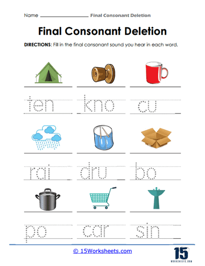 Third grade worksheet focusing on final consonant endings with ed and ing