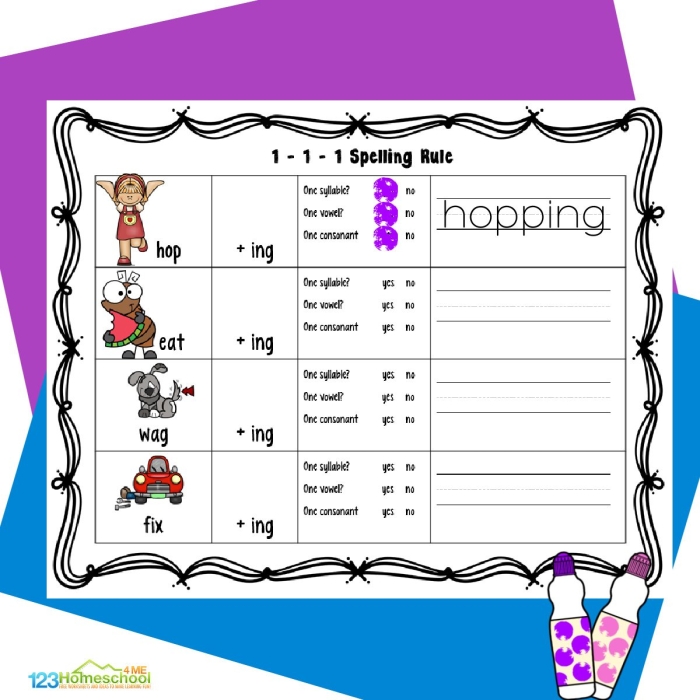 Third grade worksheet on final consonant endings with ed and ing practice