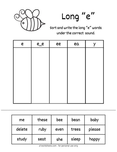 Third grade worksheet focusing on sorting words with the final /e/ sound in multiplication context