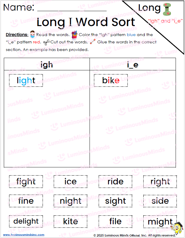 Third grade worksheet for sorting words with the final /e/ sound in multiplication context