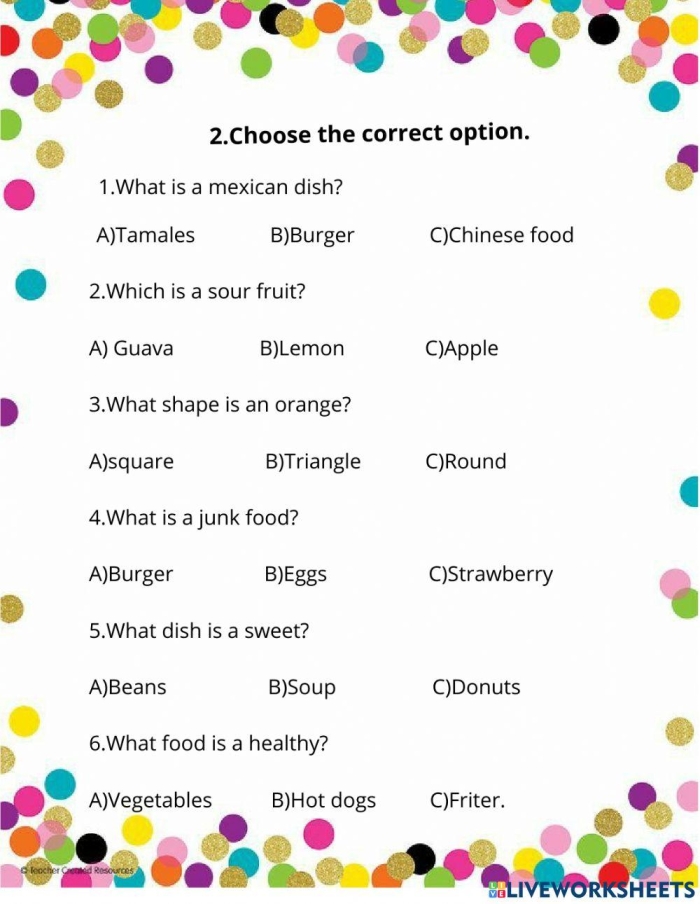 Adjectives to Describe Food worksheet for third graders with food-related descriptive words 21 Third Grade worksheet featuring adjectives to describe various foods with sentence practice