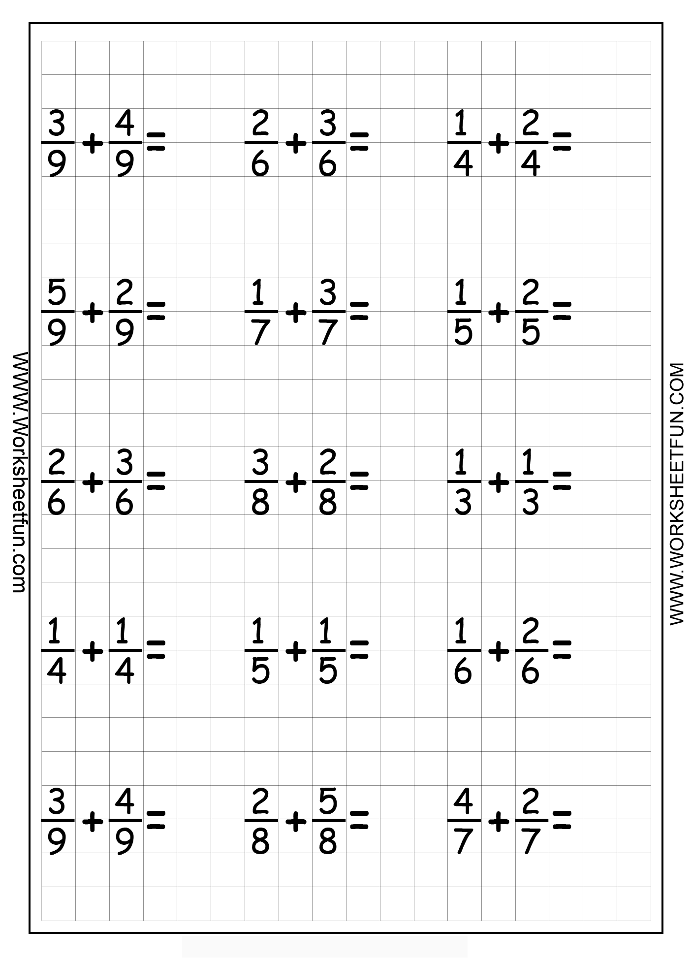 Third grade math worksheet showing shapes colored to represent fractions one-half, one-third, and one-fourth