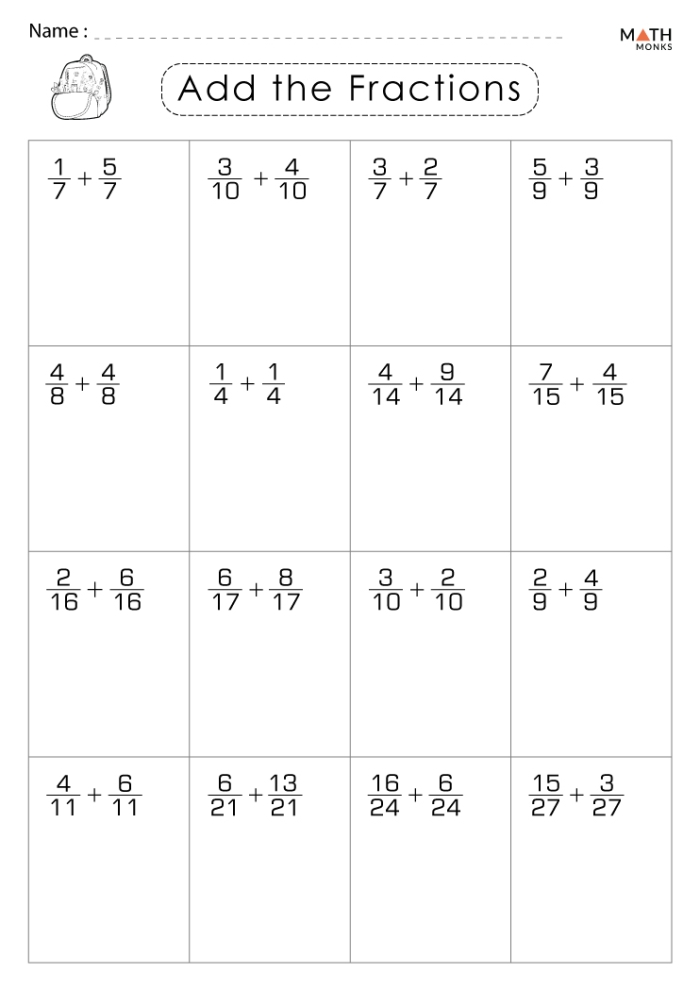 Third grade math worksheet showing shapes divided into halves, thirds, and quarters to color for fraction practice