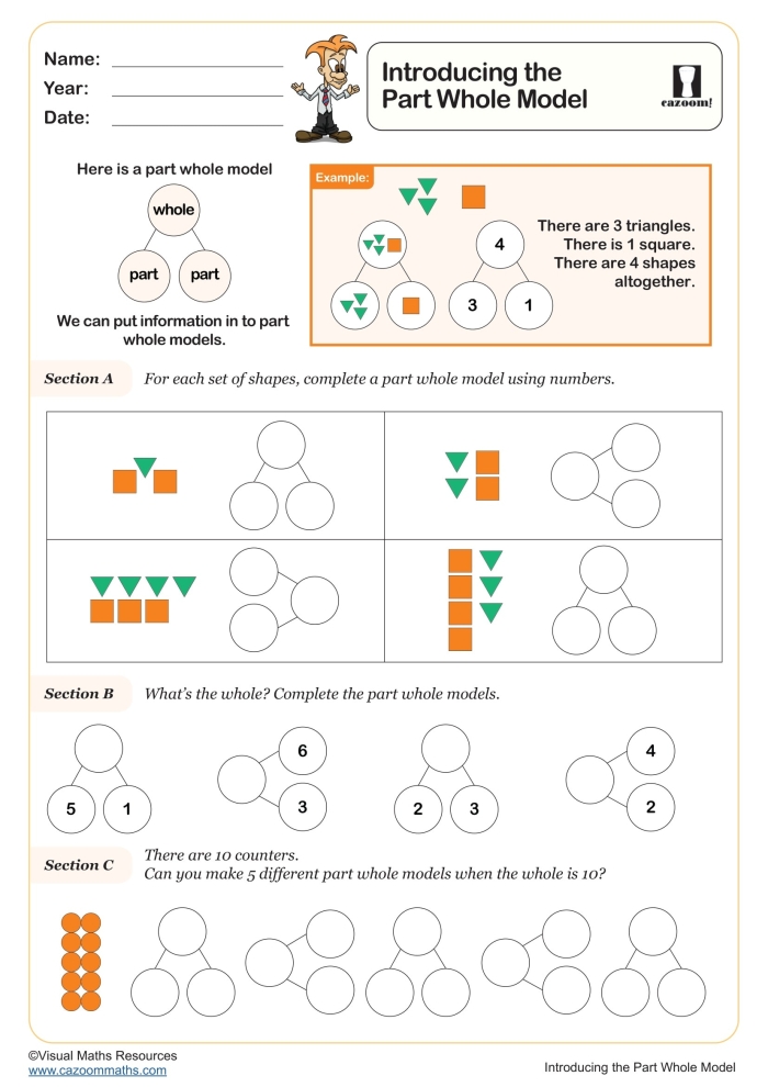 Fractions worksheet for Third Grade Children engaging with a Fraction Fundamentals worksheet focusing on parts of a whole. Educational activity for third graders to understand basic fractions.