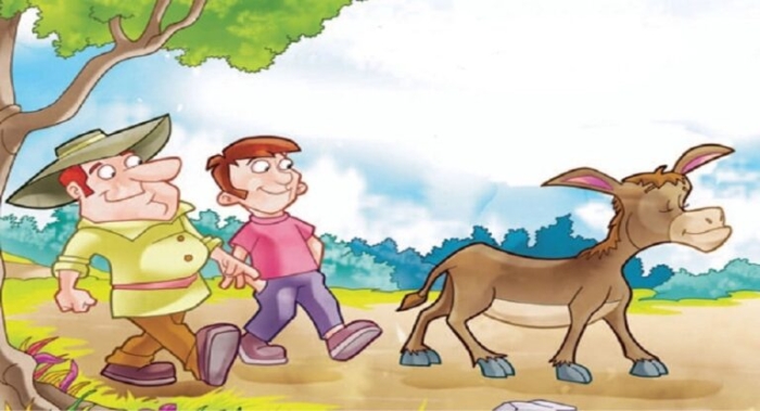 Interactive activity to enhance reading skills using a classic Aesop Fable A third-grade worksheet featuring "The Man, the Boy, and the Donkey" for practicing fractions