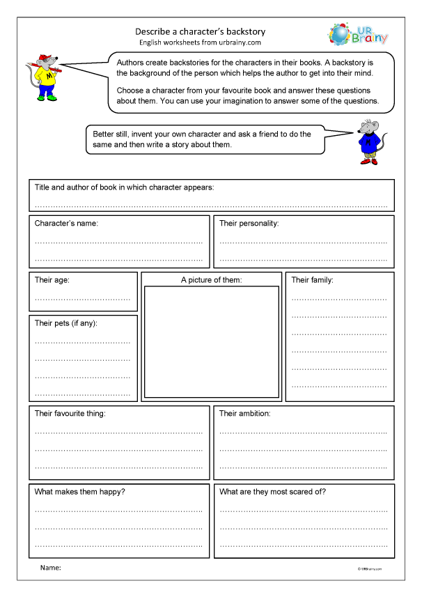 Educational tool for analyzing characters in a book report Worksheet featuring book characters for third graders learning about fractions