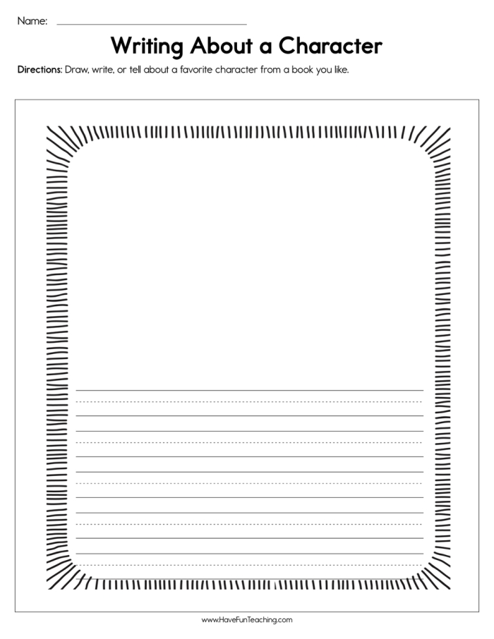Illustration of a Book Characters worksheet for young readers completing their first book report Worksheet featuring book characters designed for third graders learning about fractions