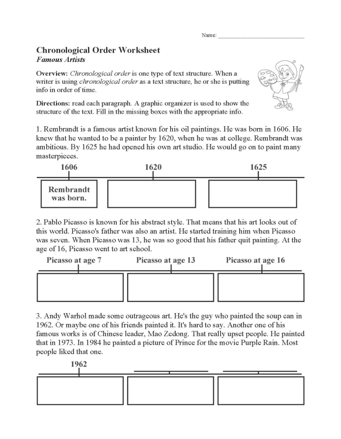 Third grade worksheet on summarizing with time order words featuring fractions