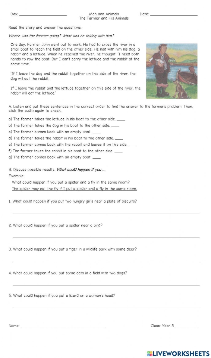 Educational resource showcasing a classic Aesop Fable for reading skills improvement Worksheet featuring "The Man, the Boy, and the Donkey" for third graders focusing on fractions