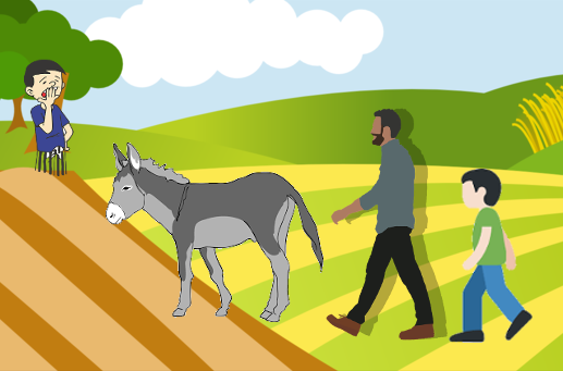 Printable activity based on a classic Aesop Fable to enhance reading skills A third-grade worksheet featuring "The Man, the Boy, and the Donkey" for learning fractions
