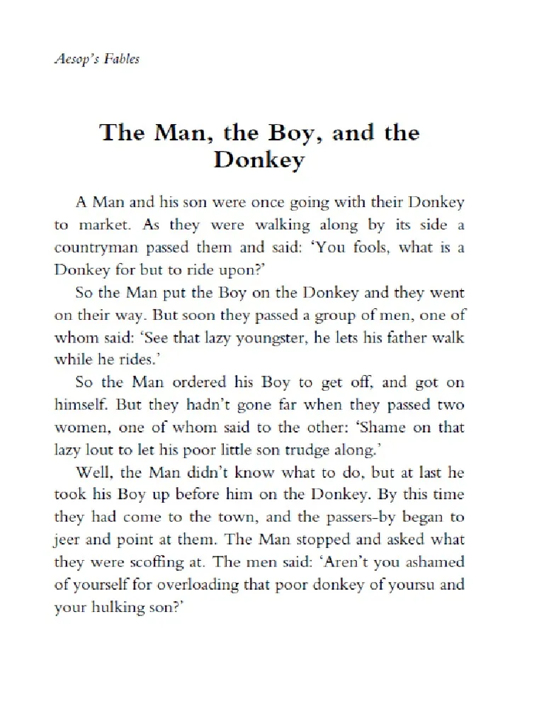 Worksheet for exploring fractions using Aesop's fable in a fun and engaging way A third-grade worksheet featuring "The Man, the Boy, and the Donkey" fable for teaching fractions