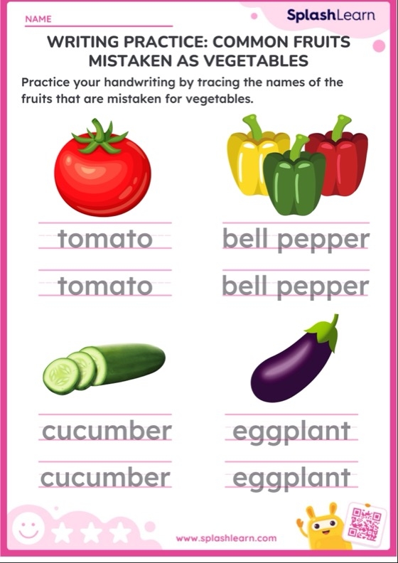 Spelling Practice worksheet featuring fruits and vegetables for third graders, image 17 Third grade worksheet for spelling fruits and vegetables with garden-themed illustrations