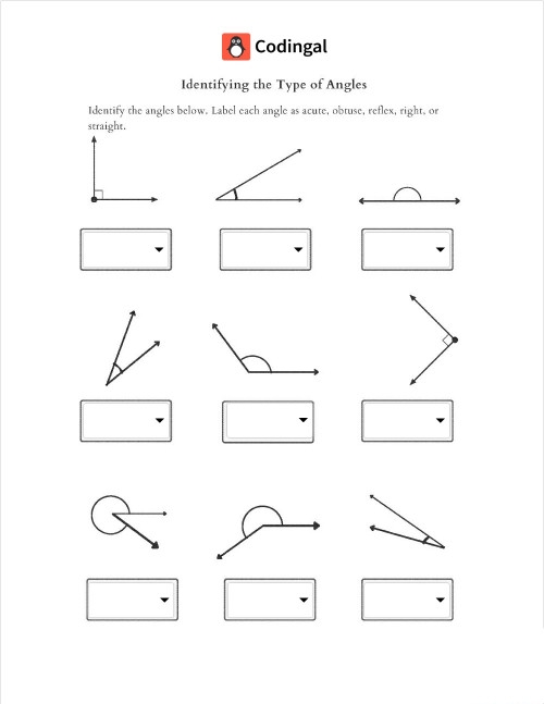 Measurement worksheet for Third Grade Worksheet for third graders focused on identifying right, acute, and obtuse angles. Third Grade Geometry: Identifying Angles Practice Sheet.