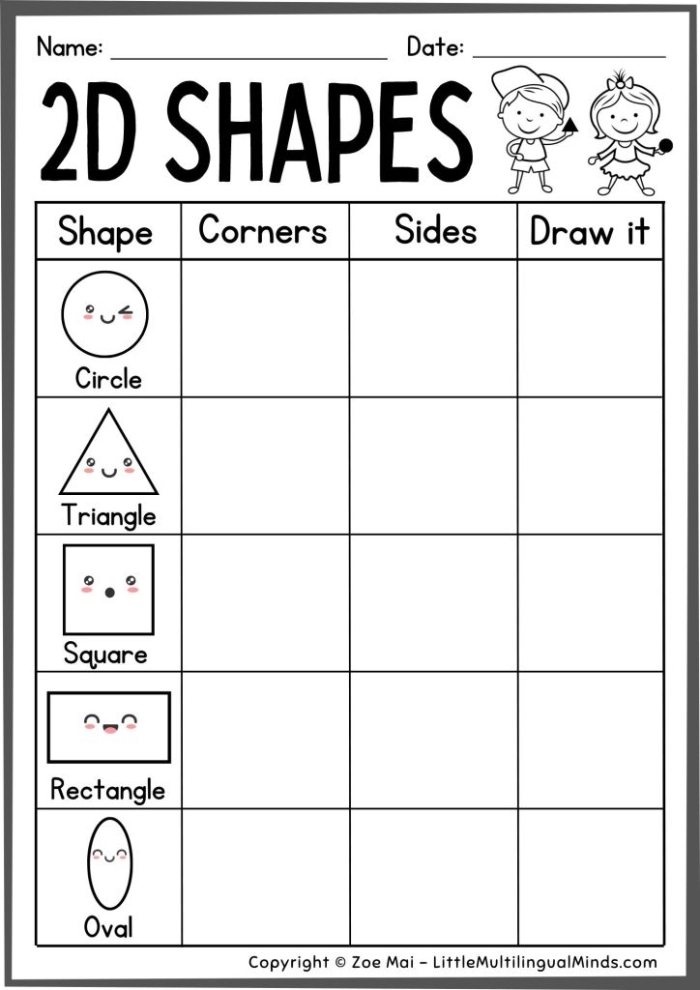 Third Grade Geometry Glossary: Shape Names and Attributes Reference Page 4 Glossary worksheet showing geometric shape definitions and vocabulary terms for third grade students learning to identify and name shapes and their properties