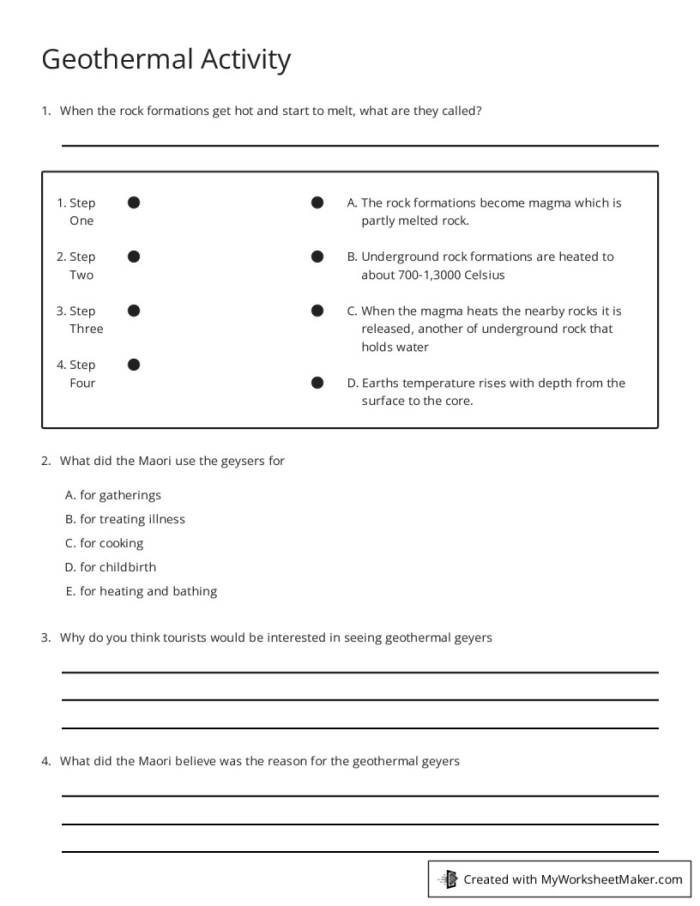 Third grade Chinese worksheet explaining geothermal energy and its renewable uses