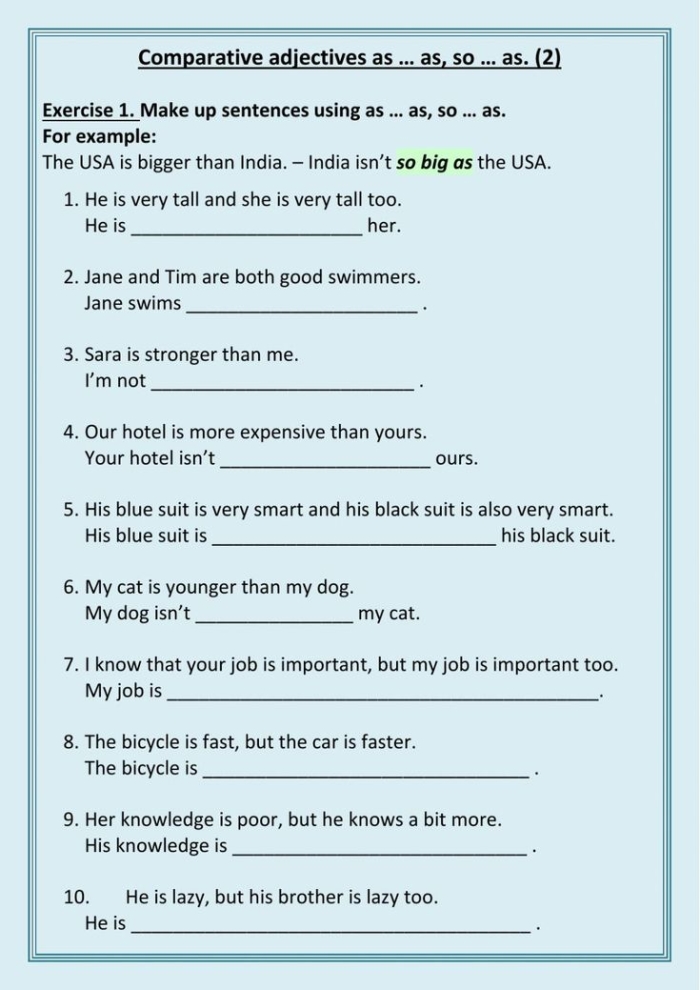Worksheet 18 focusing on practicing cool comparative adjectives in sentences Third grade students completing a worksheet on comparative adjectives in grammar