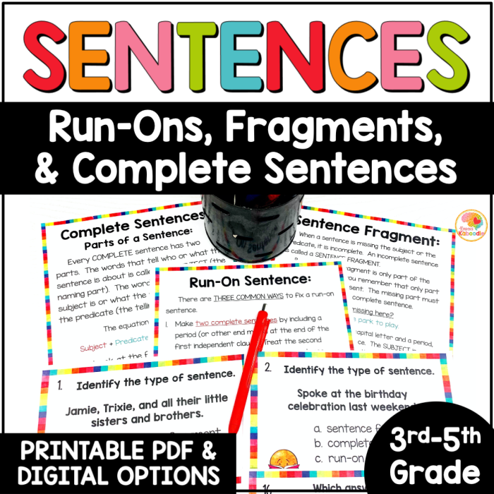 Third grade students working on correcting incomplete and run-on sentences in a grammar worksheet