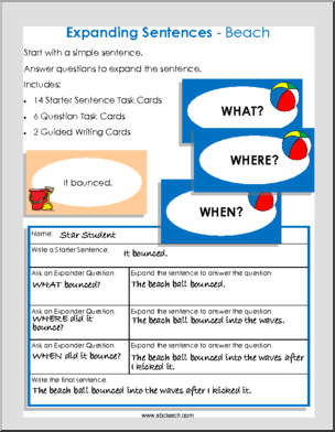 Third-grade students practicing grammar by identifying sentences in the "At the Beach!" worksheet