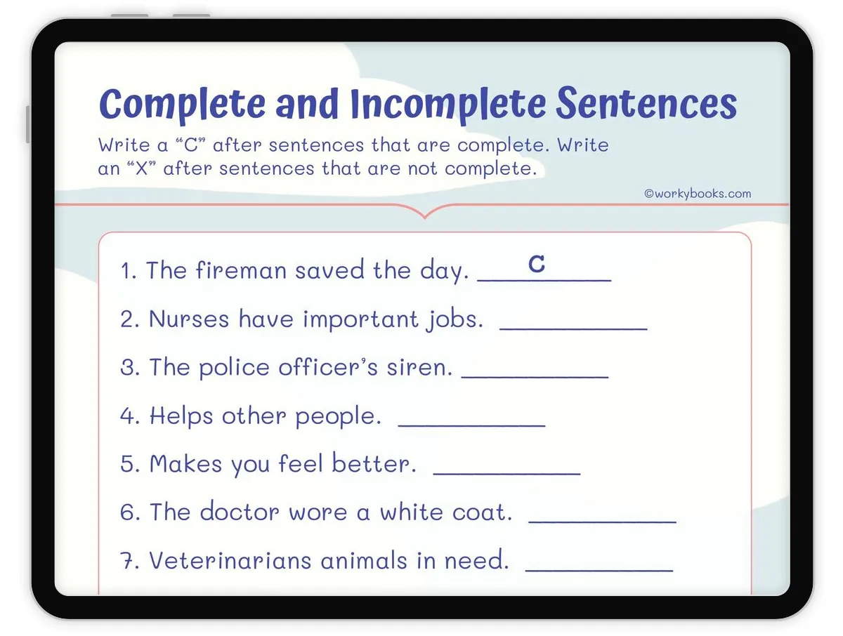 Third grade worksheet for fixing incomplete and run-on sentences in grammar