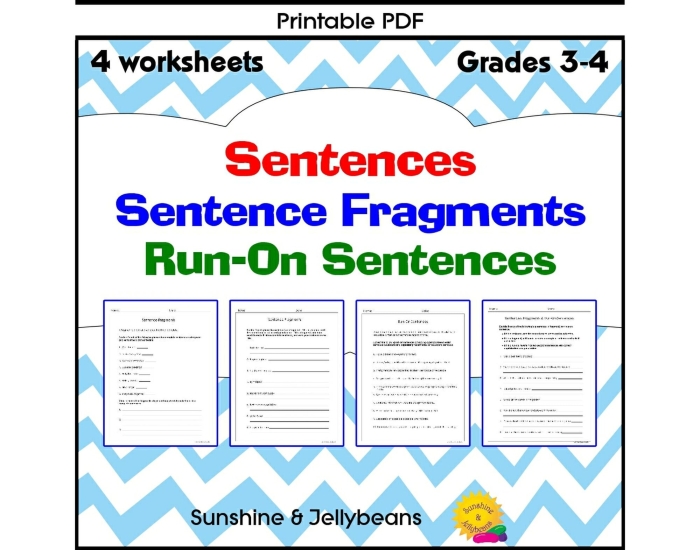 Third grade student completing a Correcting Incomplete Sentences and Run-Ons worksheet focused on grammar skills