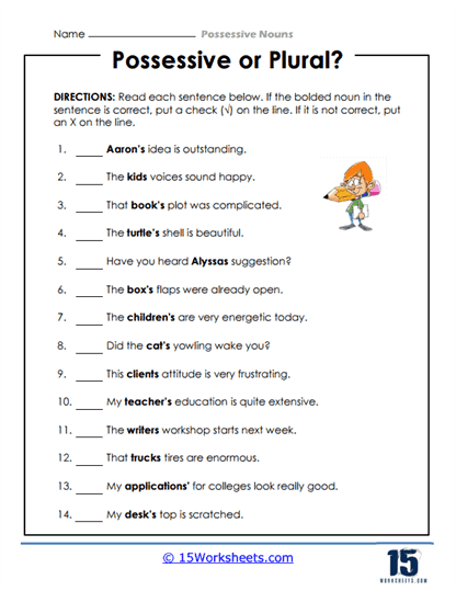 It's Grammar Time: Engaging worksheet for practicing singular and plural possessive nouns Possessive Nouns worksheet designed for third graders to enhance their grammar skills