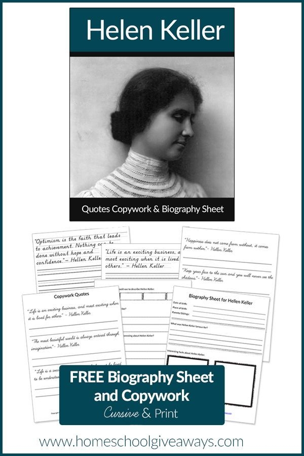 Portrait of a worksheet featuring a biography of Helen Keller for third graders