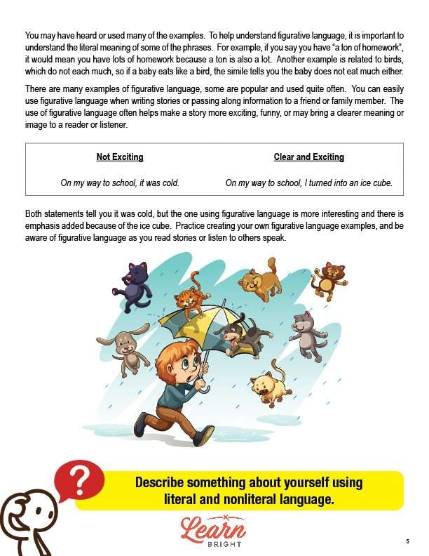 Worksheet for teaching idioms with context clues in third grade fraction lessons Third grade worksheet on literal and nonliteral language using idioms and sentence frames