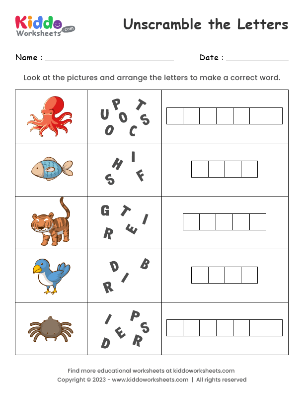 Spelling challenge worksheet for unscrambling words designed for third graders, image 21 Third grade student working on an unscramble spelling words worksheet to practice letter order