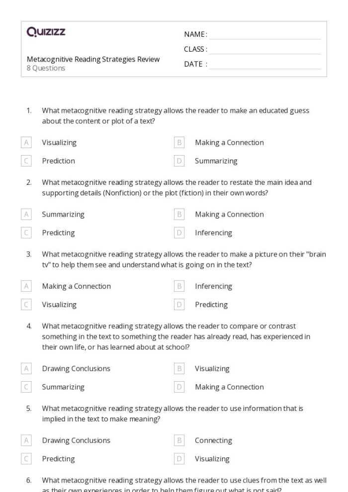 Worksheet for practicing text-to-self, text-to-text, and text-to-world connections in reading activities Third Grade students completing a Reading Strategies worksheet focused on making text connections