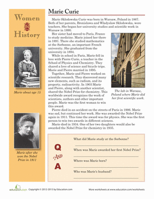 Explore the legacy of Marie Curie with this educational history worksheet Marie Curie worksheet for third graders focusing on her contributions to science