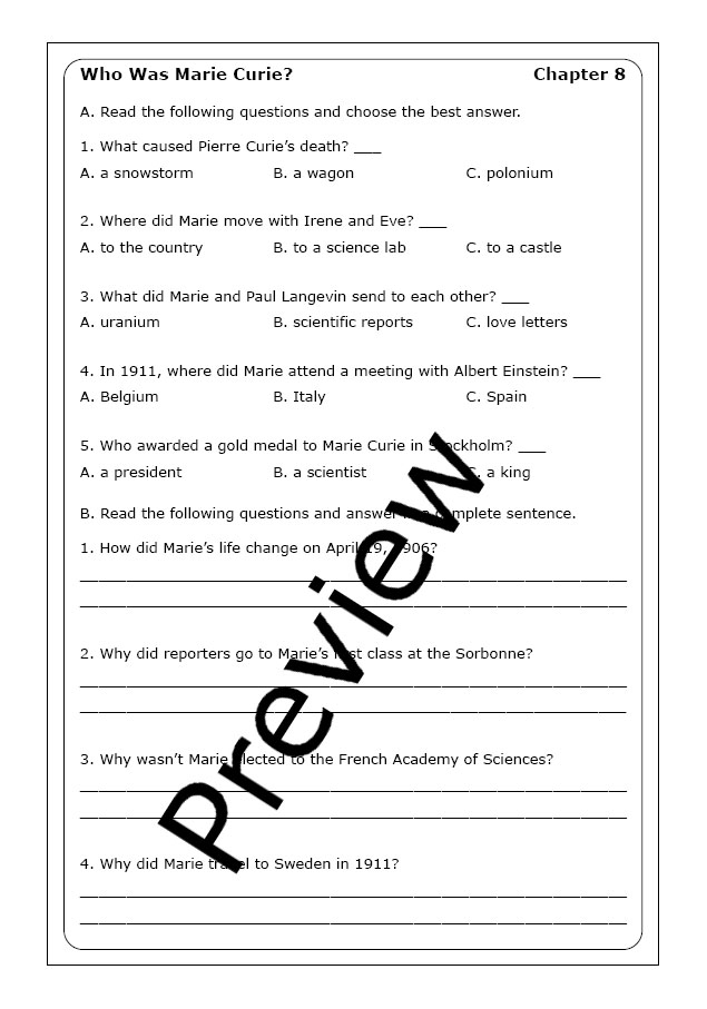 Explore the life and contributions of Marie Curie in this engaging worksheet Marie Curie worksheet for third graders focusing on her scientific achievements