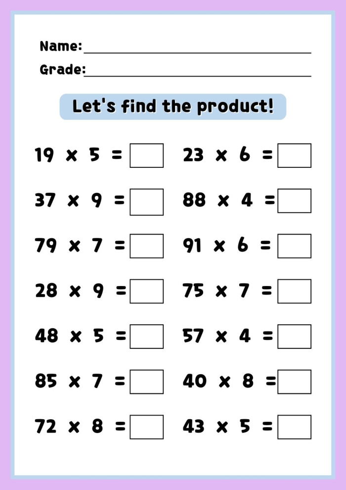 Engaging multiplication practice sheet with fun phonics elements for grade three students Third grade phonics worksheet featuring simple multiplication exercises with playful illustrations
