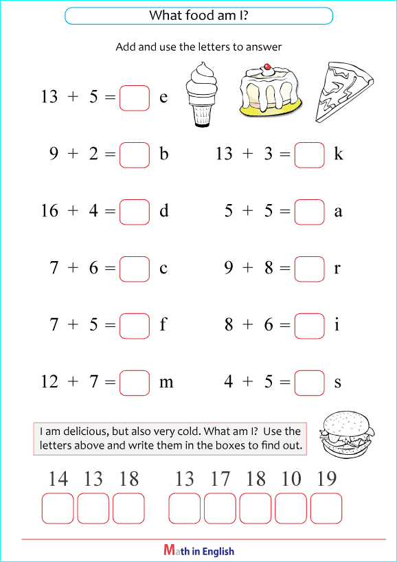 Engaging math and spelling puzzle worksheet for kids with a seaside riddle to solve Third grade addition worksheet featuring math riddles and a fun brain teaser about the sea and sand