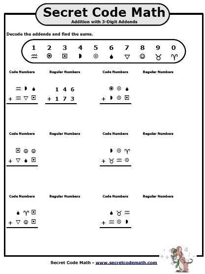 Worksheet 17 for solving addition puzzles and uncovering a fun ocean-themed riddle Third grade addition worksheet featuring math riddles and a hidden message about the sea and sand