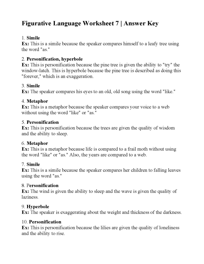 Figurative Language Practice Exercise for Third Grade Students Image 12 Third Grade worksheet focusing on understanding metaphors in figurative language
