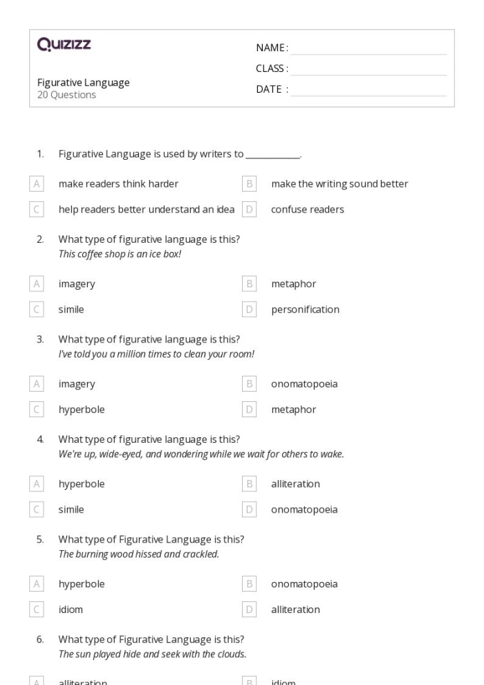 Making Sense of Figurative Language 3 worksheet for third graders, image 9 Third grade students working on a figurative language worksheet about metaphors