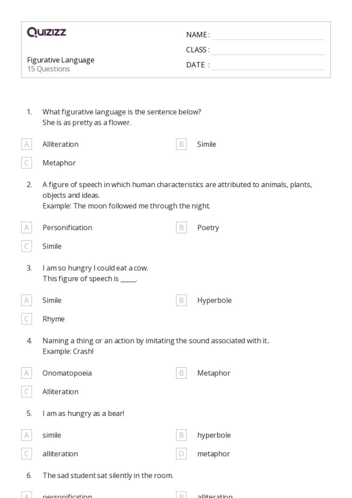 Figurative Language 3 worksheet for third graders practicing metaphor inference, image 14 Third grade student working on Making Sense of Figurative Language 3 worksheet with metaphors