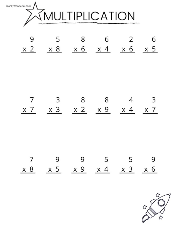 Fun multiplication practice worksheet for third graders with playful design Third grade simple multiplication worksheet with colorful phonics theme