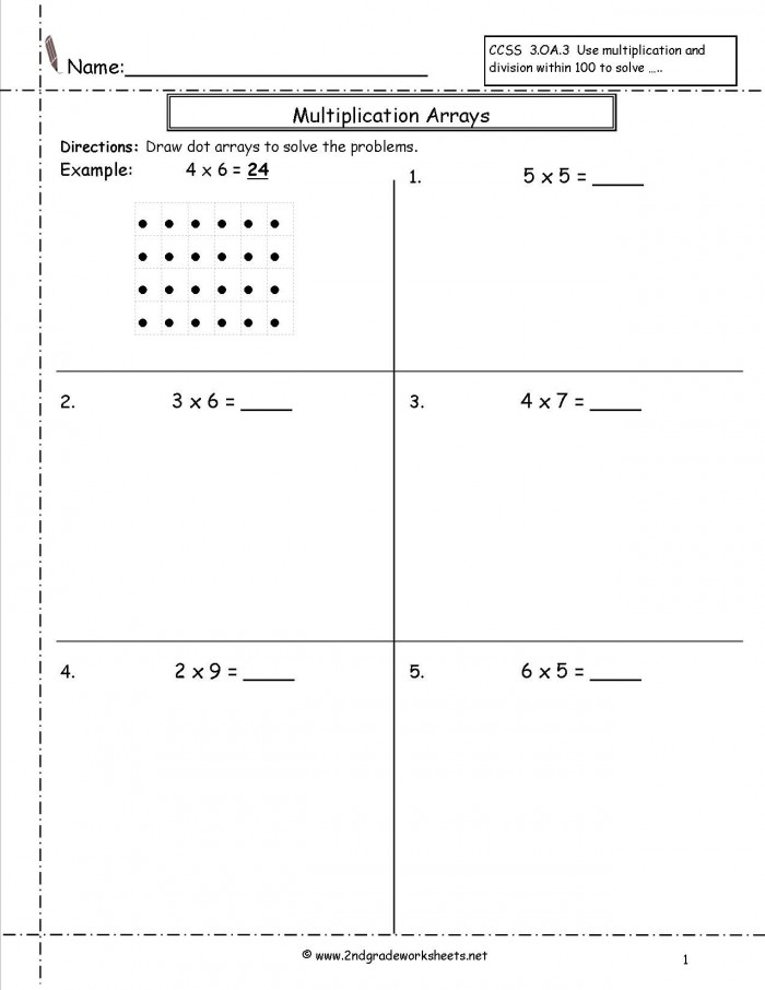 Array Multiplication Part One worksheet page 14 for practicing multiplication sentences Third Grade worksheet showing arrays with rows and columns for multiplication practice