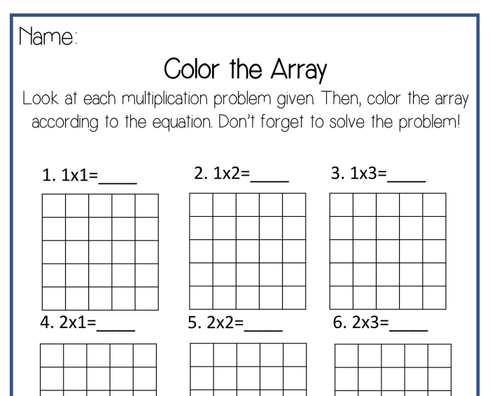 Worksheet image for array multiplication exercise part one, labeled number 12 Third grade worksheet showing arrays with rows and columns for multiplication practice